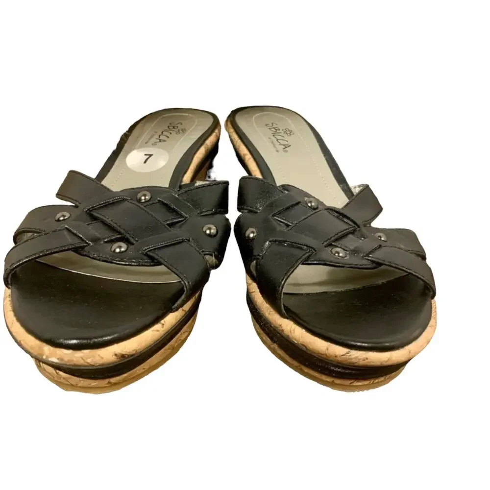VTG SBICCA LAYLA Wedge Sandal SZ 7 Cork Espadrille Whimsigoth Studded Boho Y2K